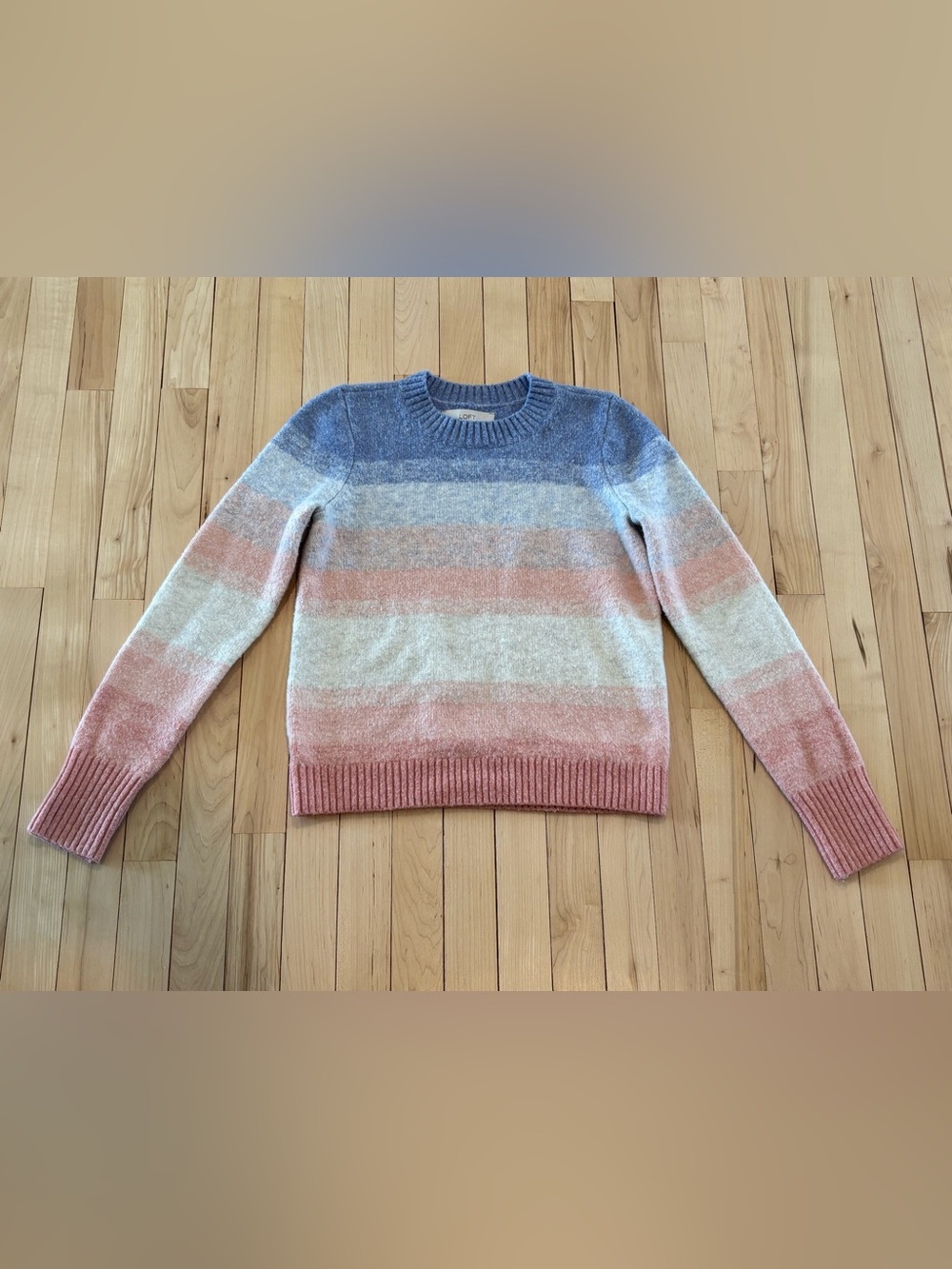 LOFT Striped Crewneck Sweater Pink and Blue XS